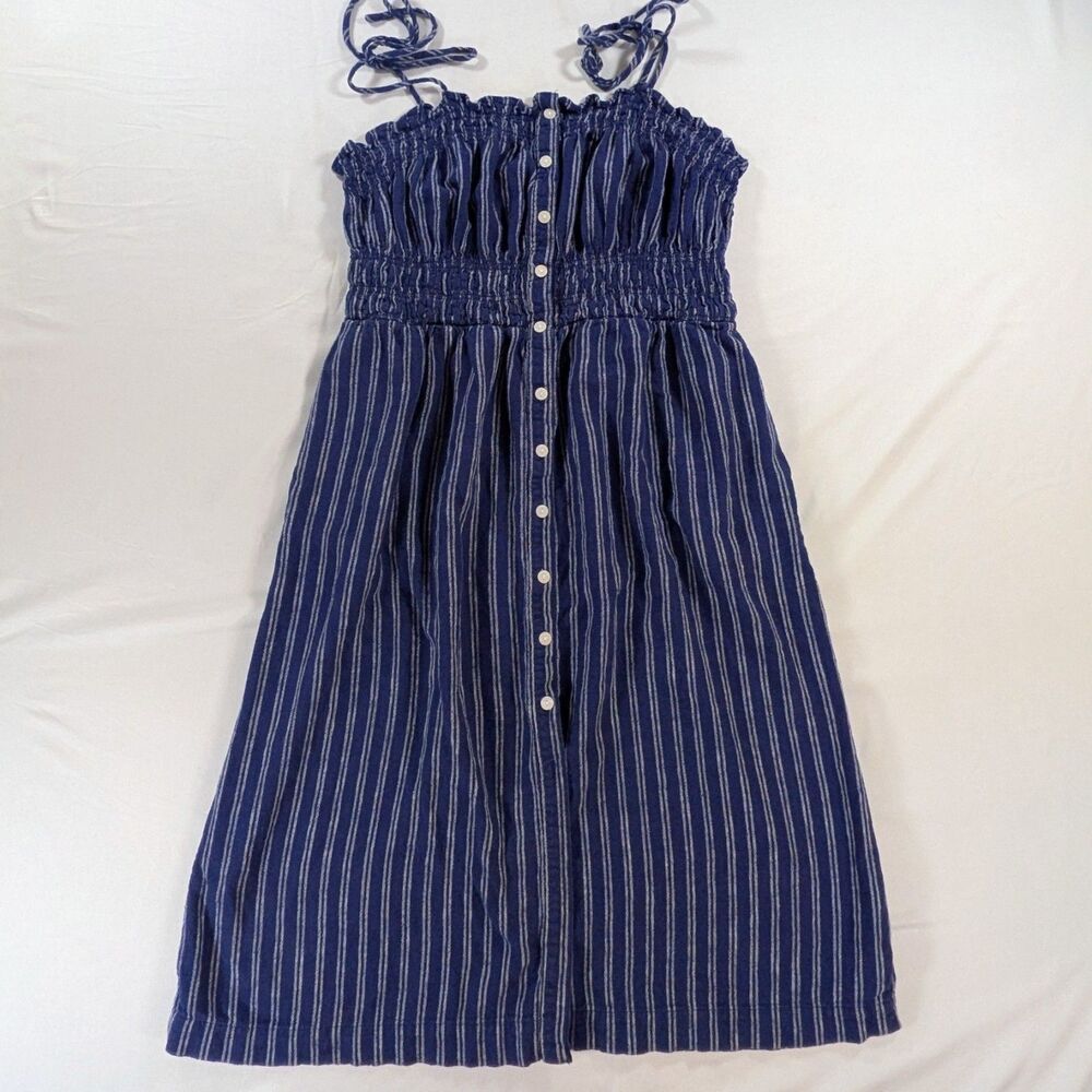 Universal Thread Navy Button Front Midi Dress Linen Tie Strap Smocked Large